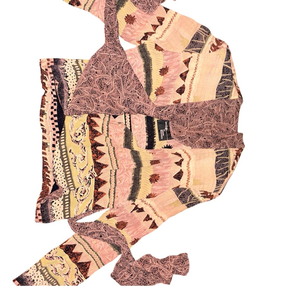 Vintage Susan Burrowes Laura Kieffer Art Knit Wrap Tie Top Boho Southwest - Picture 3 of 8